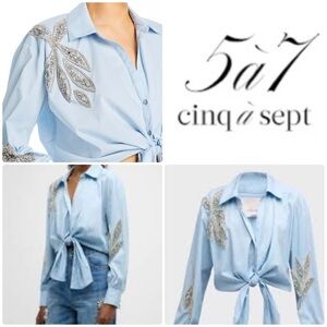 ‼️WOW‼️Cinq a Sept Marianna Crystal Floral Tie-Front Top 💙💙